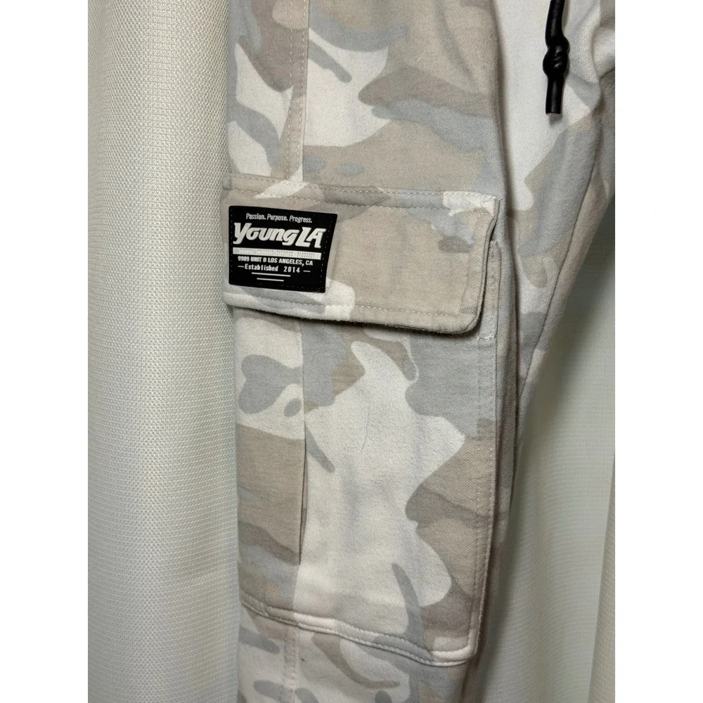 YoungLA Cargo Jogger Sweatpants Men's Small White Gray Camo Tactical Athletic